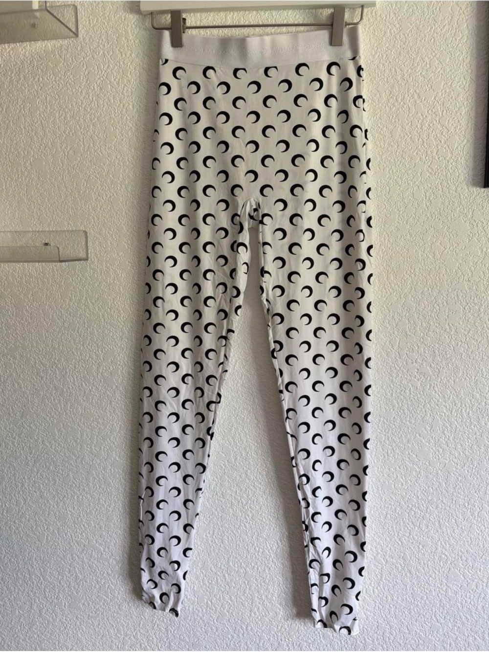 Women Marine Serre White Leggings with Black Crescent Print